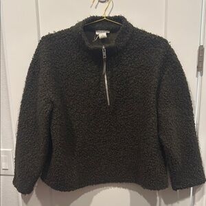 Cozy Charcoal Olive Sherpa Fleece Pullover